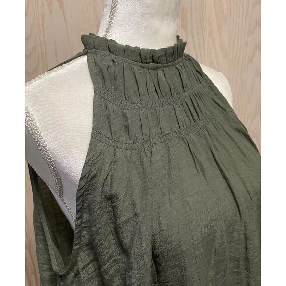 NANETTE LEPORE Blouse Smocked Sleeveless Halter High Neck Top Womens S Green - Picture 2 of 10